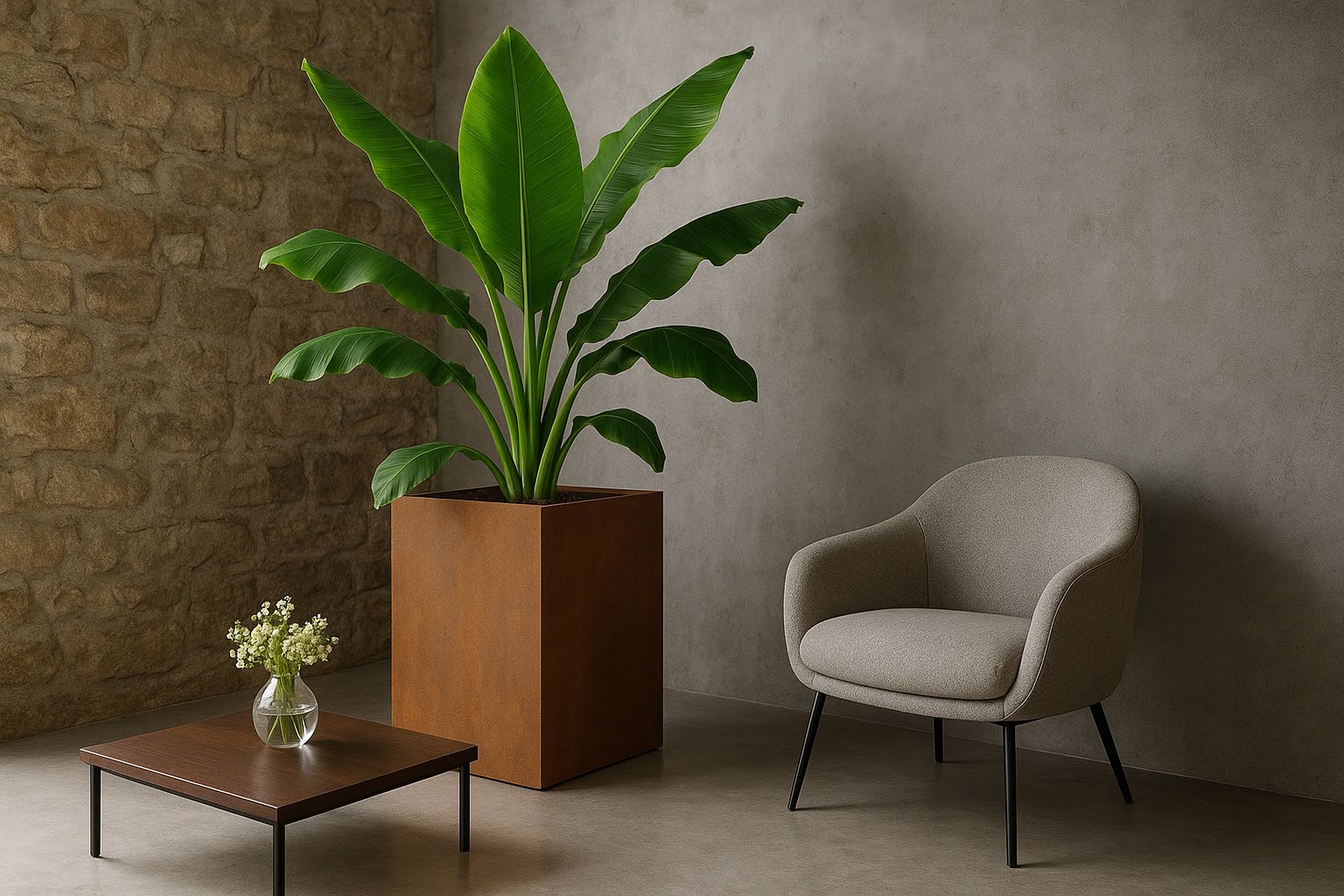 donice corten w salonie