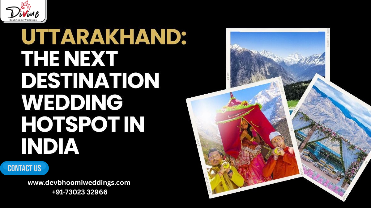 Bride and groom performing wedding rituals at Triyuginarayan Temple Uttarakhand surrounded by mountains