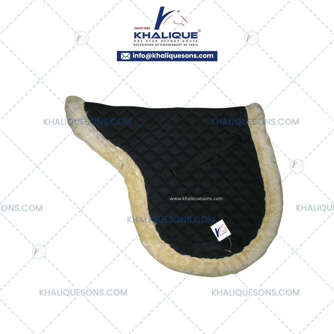 Horse saddle pad with quilted fabric and soft sheepskin lining by Khalique Sons International
