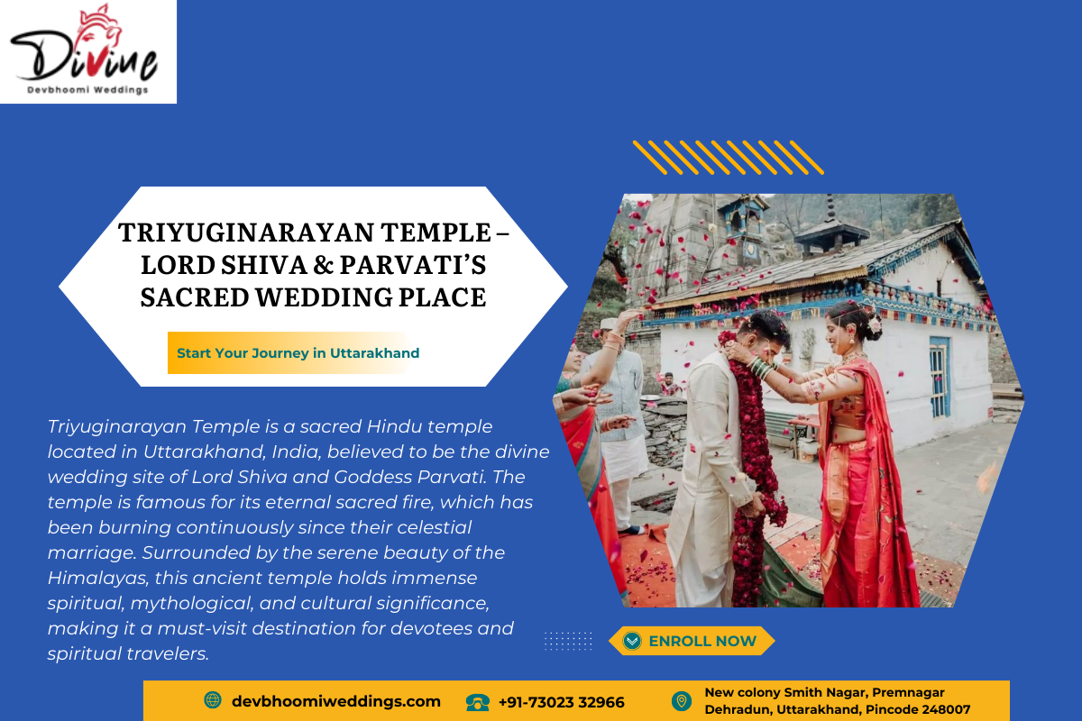 Triyuginarayan Temple destination wedding in Uttarakhand with traditional Hindu marriage rituals and Himalayan backdrop 💍🕉️
