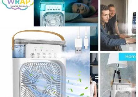 Mini Cooling Fan with Mist Spray, Mini Mist Cooling Fan White, Portable cooling fan India, USB mist fan for desk, Mini air cooler fan, Personal cooling device, Best mini fan with mist, MysticWrap cooling fan