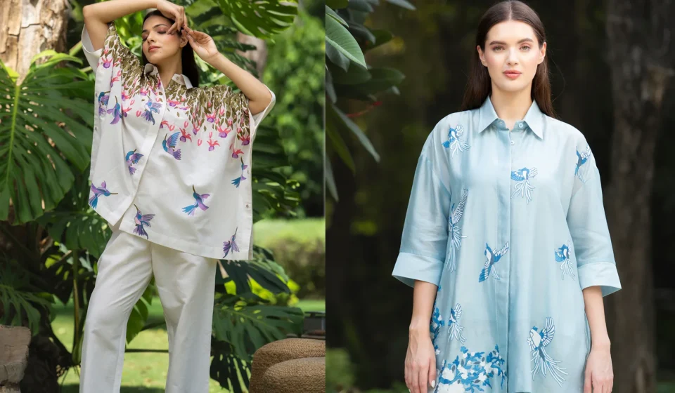 Kashmiri Co-ord Sets, Co-ord Set, Blush Aviary Co-Ord Set, Skybound Poise Co-Ord Set, Ivory Flight Co-Ord Set, Buy Roohgul Co-ord Sets, Kashmiri Fashion,Luxuries of Kashmir, Kashmiri Embroidery clothing, kashmir clothing, kashmiri fashion trends, Kashmiri products