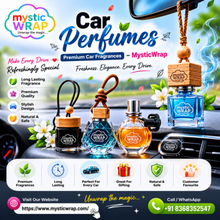 Car Perfumes, Premium Car Fragrances, MysticWrap, car air freshener, car hanging perfume, long-lasting car fragrance, luxury car freshener, car fragrance India, buy car perfume online