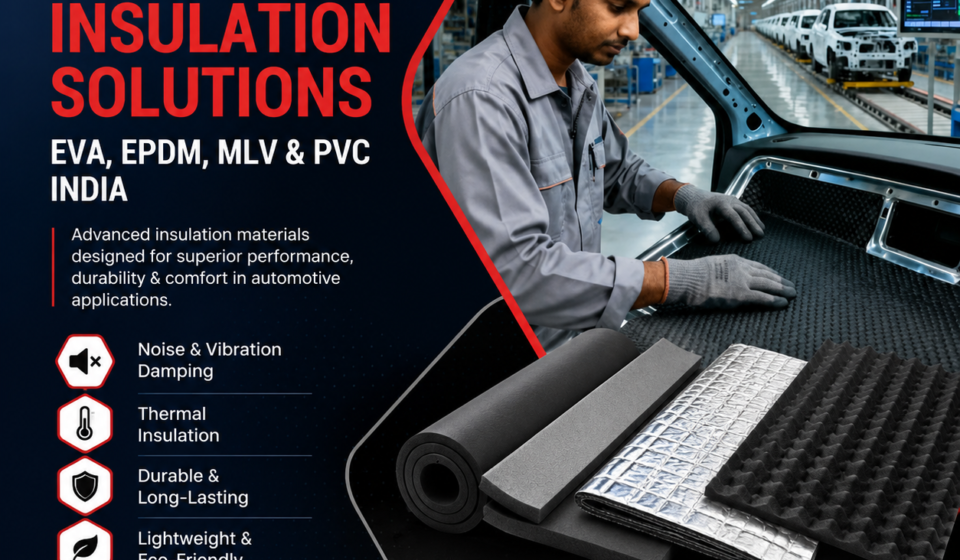 Automotive Insulation Solutions, NVH Control Materials, EVA Heavy Layer Sheets, EPDM Automotive Sheets, PVC Automotive Solutions, TPO/TPE Automotive Insulation, OEM Insulation Supplier India, Super Floorings, Automotive insulation, Modern vehicle manufacturing, Noise insulation , vibration isolation, Harshness (NVH) solutions, Lightweight characteristics, Harshness (NVH), Fuel efficiency
