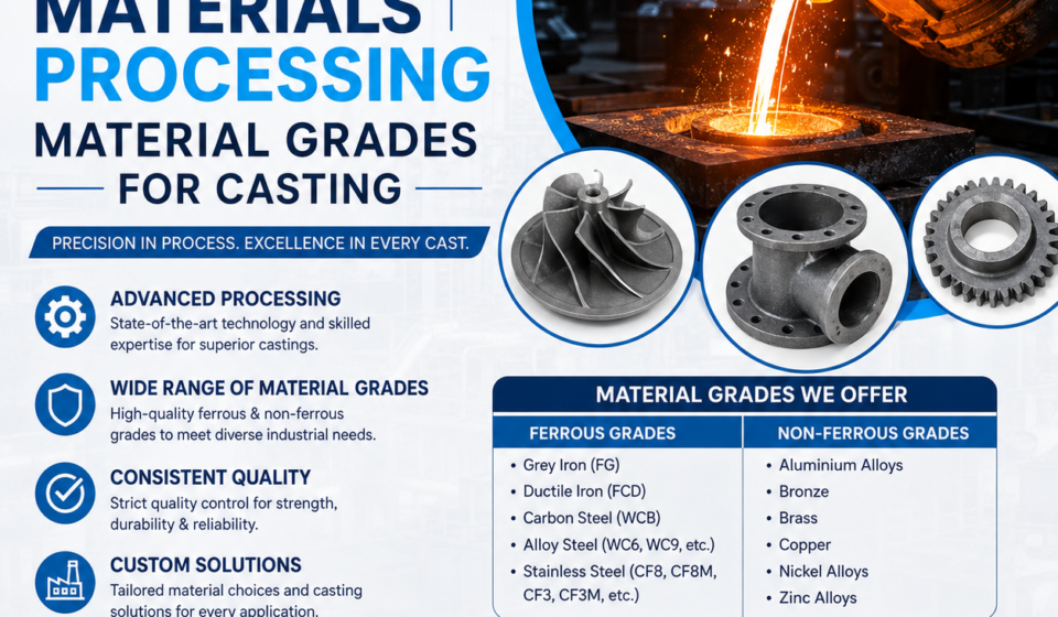 casting materials, forging ingots, alloy steel casting, stainless steel casting, S.G. iron, plain carbon steel, heavy engineering castings, Materials Processing, Material grades for casting