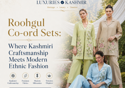 Roohgul Co-ord Sets, Luxury Kashmiri Handcrafted Sets, Kashmiri Fashion, Kashmiri Embroidery clothing, kashmir clothing, kashmiri fashion trends, Kashmiri products , Kashmiri handcrafted sets, Kashida embroidery co-ord, luxury ethnic co-ord set, Luxuries of Kashmir, handcrafted fashion India , luxury ethnic co-ord sets co-ord sets for women kurta co-ord set palazzo co-ord set sharara co-ord set embroidered co-ord set designer ethnic wear premium ethnic co-ord buy co-ord set online free shipping